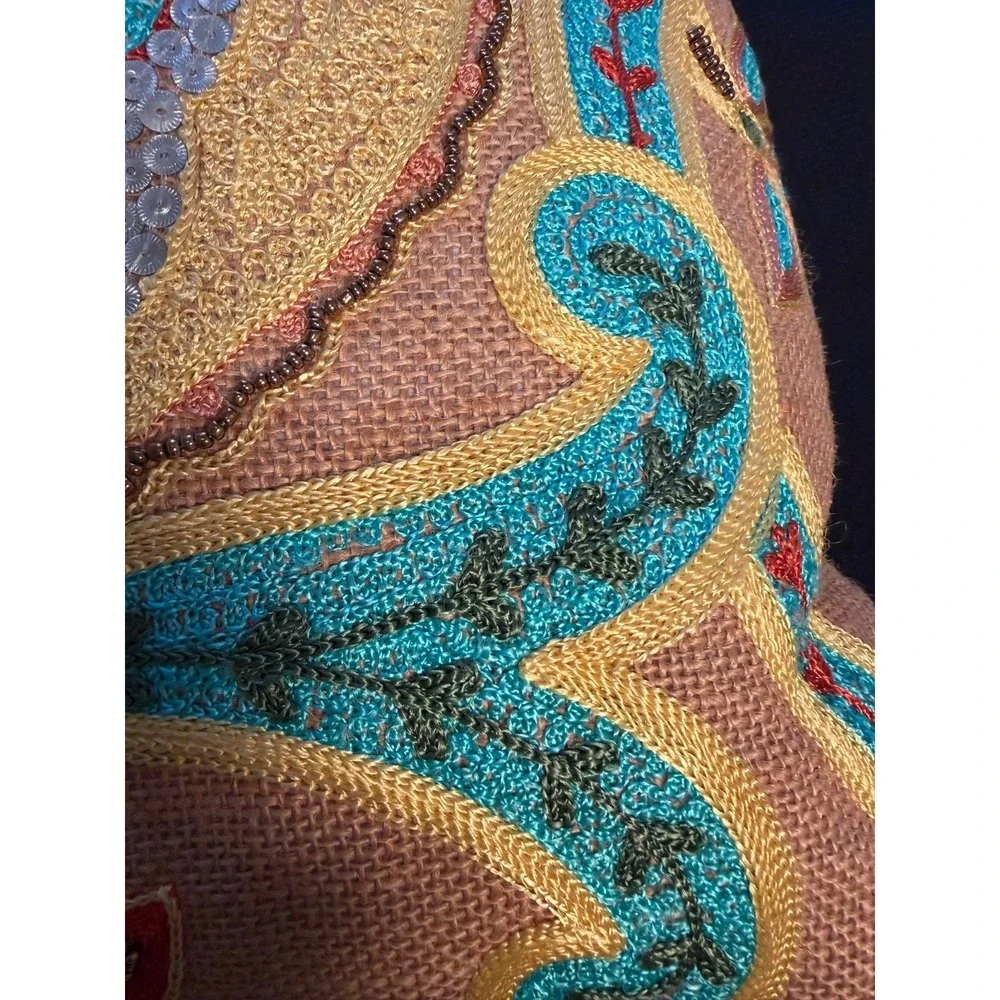 intricately Embroidered Beaded Sequined Pillow-18